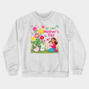 My first mothers day bunnies and flowers fun print shirt Crewneck Sweatshirt